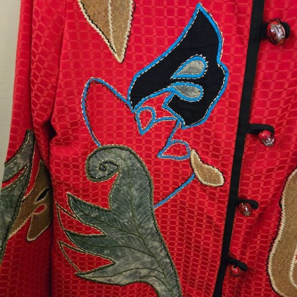 Indigo Moon Vintage Mixed Media Embroidered Patch Jacket Art To Wear Size M - Picture 5 of 6